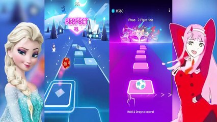 Elsa Let It Go Song Disney Vs Phao 2 Phut Hon Tiktok Song - Tiles Hop Edm Rush!
