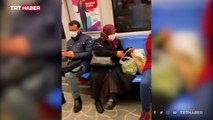 Metroda fasulye ayıkladı, sosyal medyada ilgi gördü