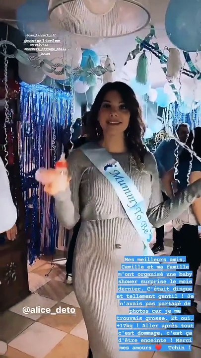 Alice Detollenaere lors d'une babyshower organisée par son chéri Camille Lacourt.
