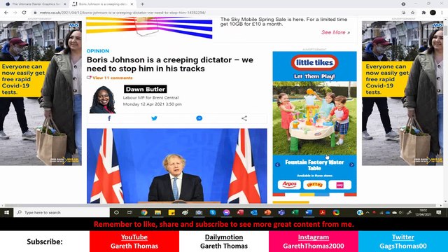 Gareth Thomas Reporting - Vaccine Passports article on Metro on Boris Johnson vs Dawn Butler