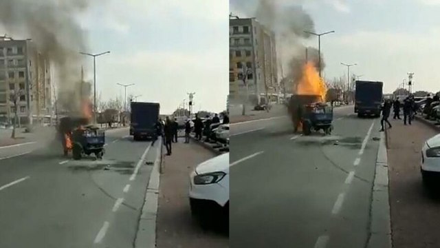 Satış yapmasına izin verilmeyen seyyar satıcı ekmek teknesini ateşe verdi