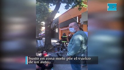 Susto en zona norte por el vuelco de un auto.  Ocurrió esta tarde en  7 entre 33 y 34