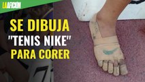 Niña dibuja tenis Nike en sus pies para correr; gana tres medallas de oro