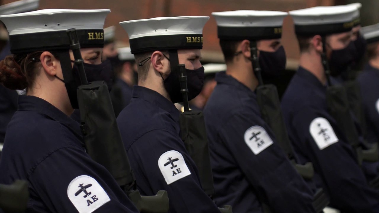 Royal Navy sailors and Marines prepare to take part in Prince Philip's funeral