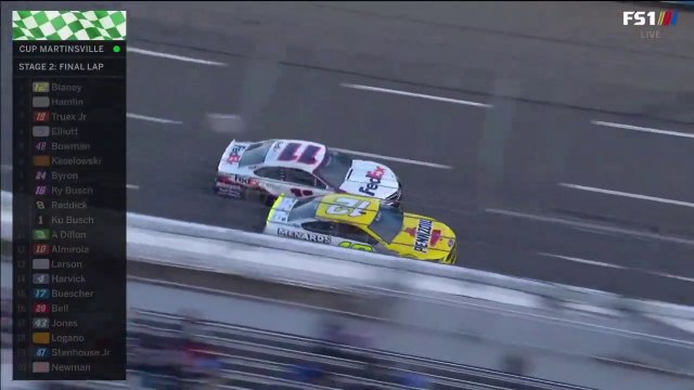Nascar Cup Martinsville 2021 Restart Blaney Hamlin Battle Stage 2 Win
