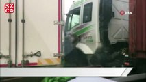 Trafikte kamyon ve TIR şoförü arasında sopalı yol verme kavgası kamerada