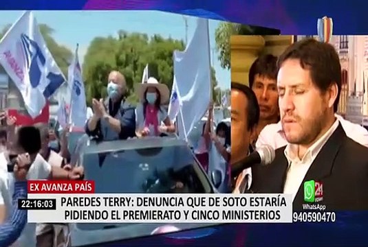Paredes Terry afirma que Hernando de Soto estaría pidiendo el premierato y cinco ministerios