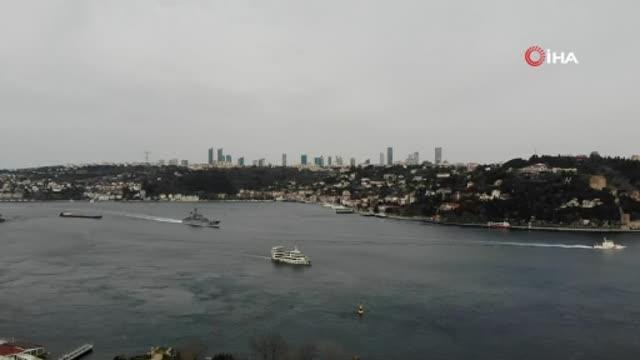 İstanbul Boğazı'ndan geçiş yapan Rus savaş gemileri havadan görüntülendi