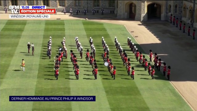 Funérailles du prince Philip: la fanfare des Grenadier Guards entre au château de Windsor