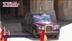 Funérailles du prince Philip: départ de la reine Élisabeth II à bord d'une Bentley en direction de la chapelle Saint-Georges de Windsor pour le début de la procession