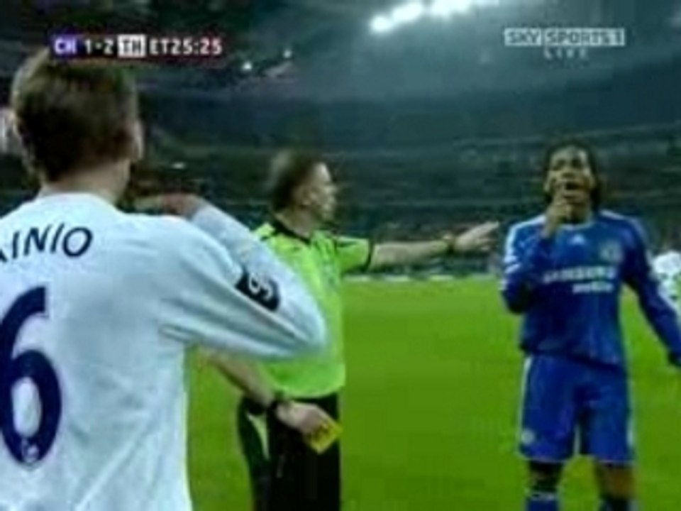 Tainio booked for wasting time, Ballack and Drogba reactions