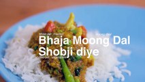 Bhaja Moong Dal Shobji Diye | Bengali Moong Dal With Cauliflowers, Carrots & Peas