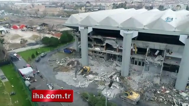 Abdi İpekçi Spor Salonu yıkım çalışması havadan görüntülendi