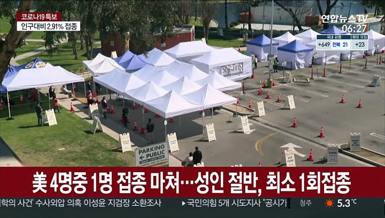 美 4명중 1명 접종…성인 절반은 최소 1회 접종