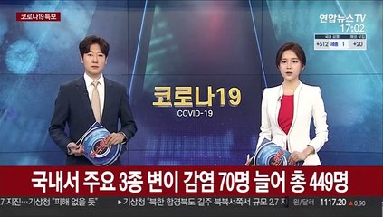국내서 주요 3종 변이 감염 70명 늘어 총 449명