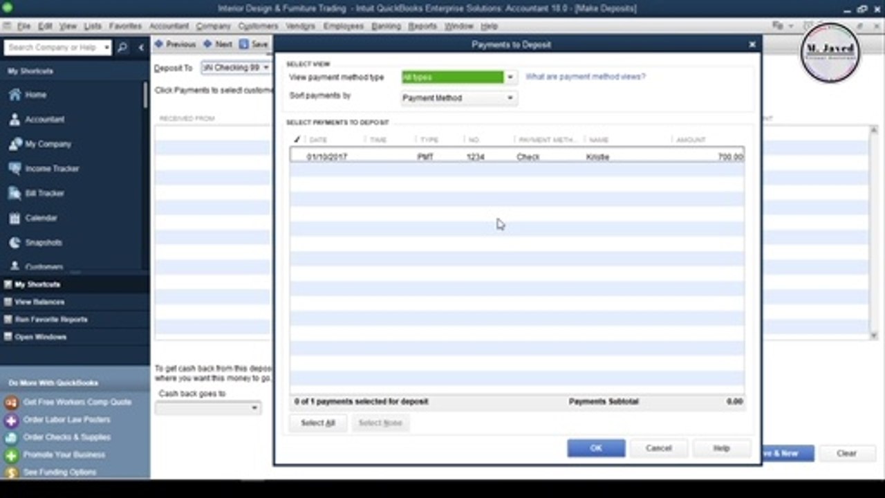 QuickBooks Desktop  Receiving and Depositing Payments