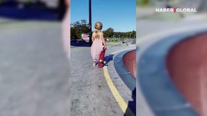 Küçük kaykay ustasının büyük şovu kamerada