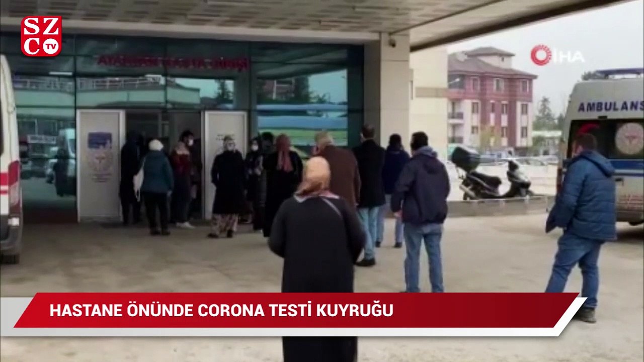 Hastane önünde corona testi kuyruğu