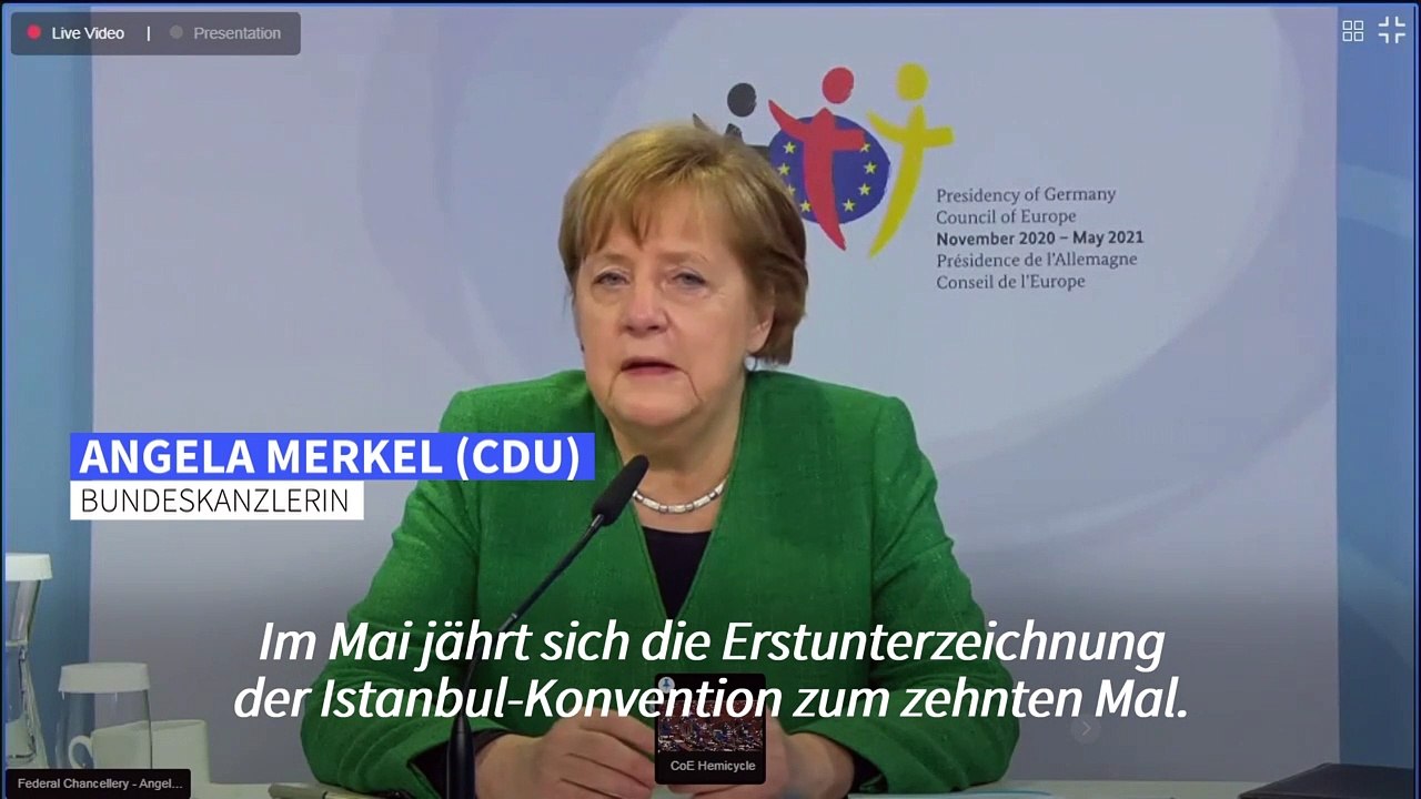 Merkel zu Istanbul-Konvention: 'Gewalt gegen Frauen ist ein Verbrechen'
