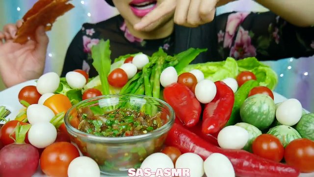 Asmr Veggie Platter + Spicy Thai Dipping Sauce *Recipe (Satisfying Crunch Eating Sounds) | Sas-Asmr