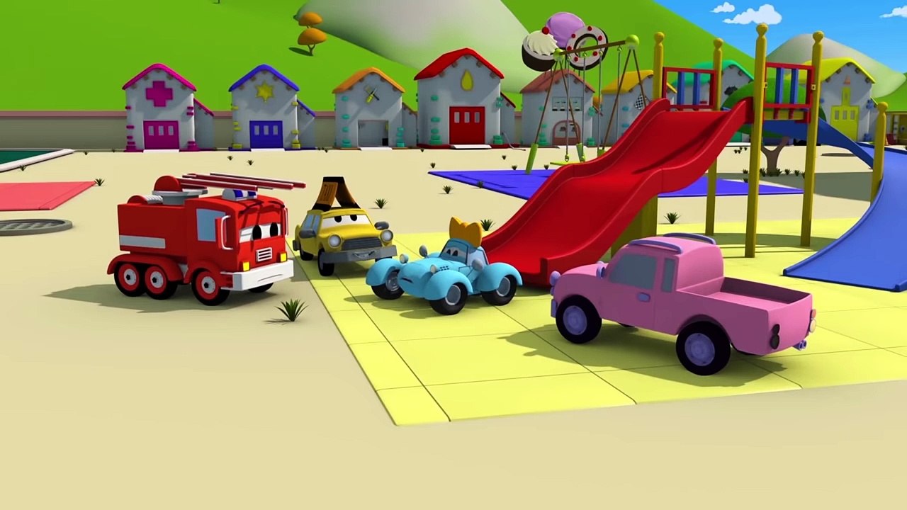 Kids Car Cartoon - The Firetruck And Baby Are Putting Out A Fire At School! Cartoon For Kids