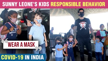Sunny Leone's Hubby Daniel & KIds Behave Responsibly At Airport By Wearing MASK | Cute Video