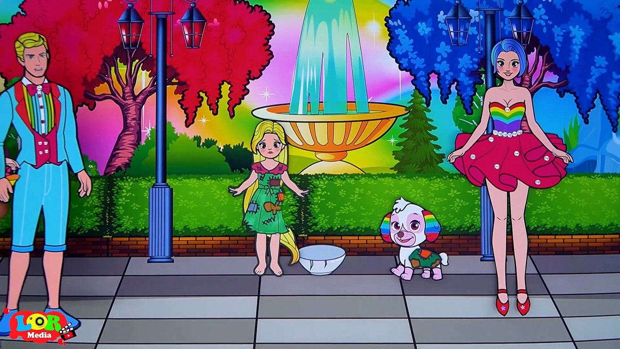 Paper Dolls Dress Up - Costume Rainbow Rapunzel Pitiful Dog Poor Dress - Barbie Story & Crafts