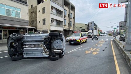 擦撞分隔島90度側翻 女稱「想撿東西」被抓包酒駕
