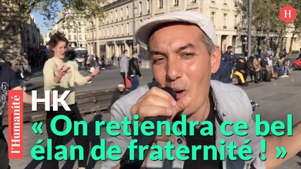 Interview et chansons en direct avec HK, place de la République