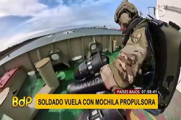 ‘Soldado volador’ en Holanda: utilizó mochila propulsora para ir de un barco a otro
