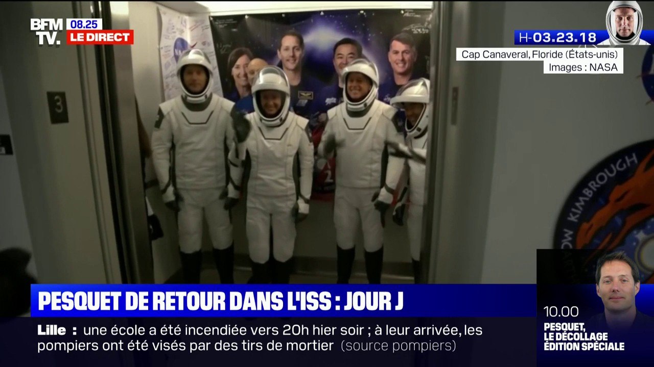 Thomas Pesquet et ses coéquipiers se dirigent vers le pas de tir