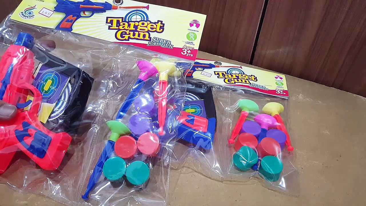 Unboxing, Review and testing of Ratna's Target Chipkoo Gun for Kids with 3 Bullets and Targets