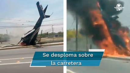 Cae helicóptero y se incendia en Apodaca, Nuevo León