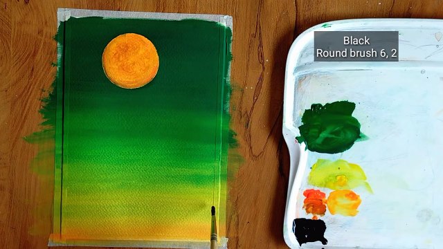 Easy Poster Colour Painting Tutorial For Beginners/ Easy Green Moonlight Poster Colour Painting