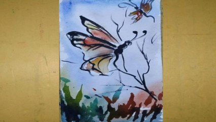 Butterfly drawing with water colour painting
