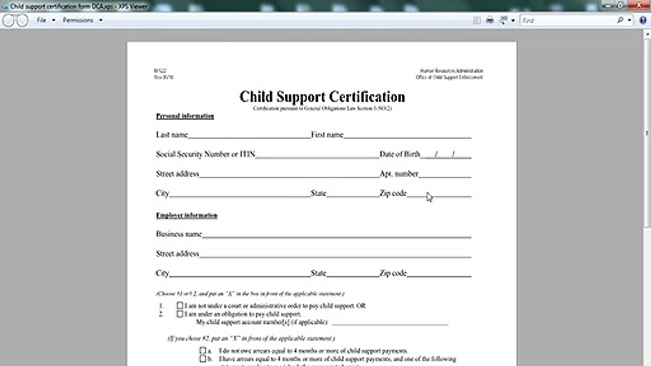 Child support Certification form DCA