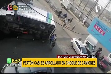 SJL: semáforo malogrado provoca violento choque entre camión y furgoneta