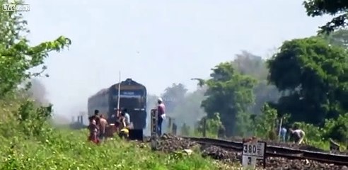 Raylara giren ineğe tren böyle çarptı