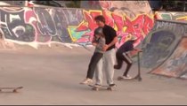 Skateboarder Lifts Kid and Circles Around Skate Park After Narrowly Missing Colliding into Them