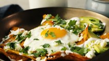 Chilaquiles Rojos with Fried Eggs and Cotija