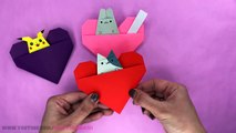 How To Make Origami Heart [Origami Heart Pocket With Origami Cat, Rabbit And Pikachu]
