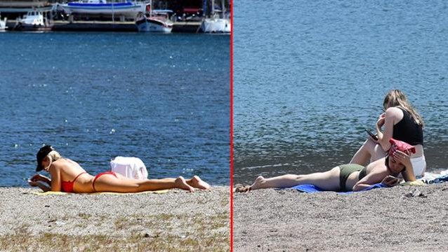 Tam kapanma öncesi denizin keyfini çıkardılar