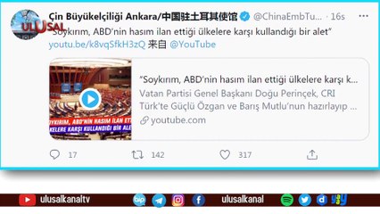 Çin Büyükelçiliği'nden ABD'ye Perinçekli yanıt