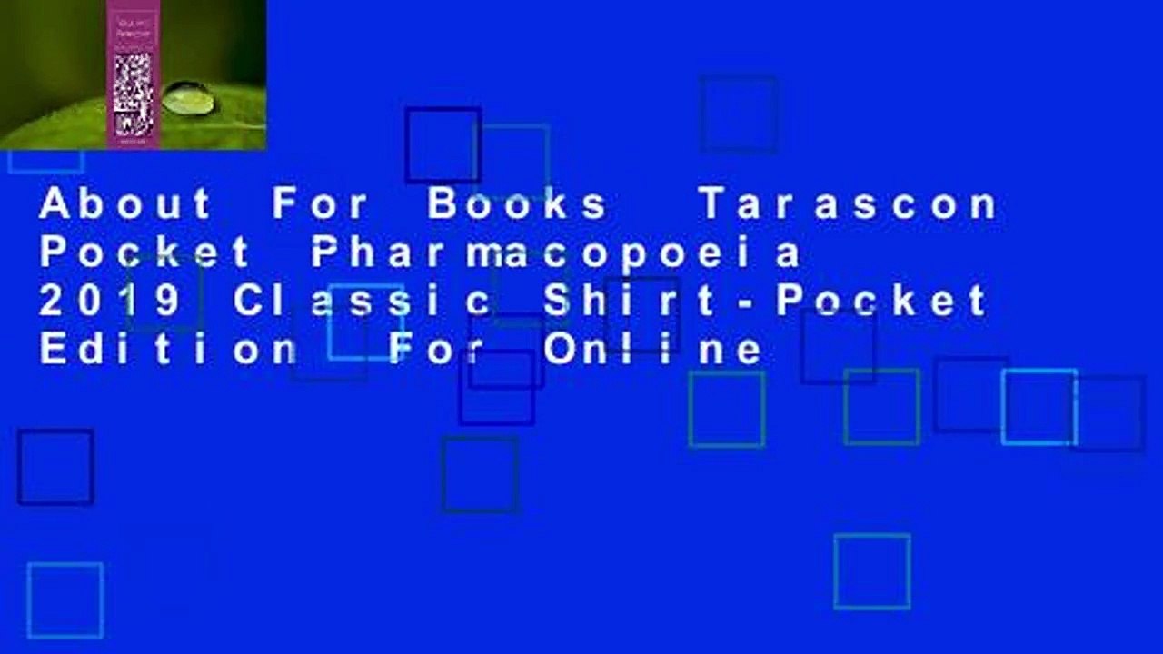 About For Books  Tarascon Pocket Pharmacopoeia 2019 Classic Shirt-Pocket Edition  For Online