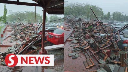 Download Video: Strong wind causes walkway roof to collapse at Teluk Intan Hospital, 15 cars damaged