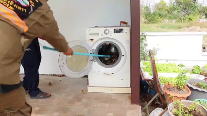 Çamaşır makinesinden çıkan dev piton şoke etti!