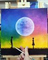 5 Easy Canvas Painting Ideas For Beginners - Easy Scenery Moonlight Painting