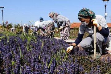 TAM KAPANMANIN İLK GÜNÜNDE KADIN İŞÇİLER, ÇAPA YAPIP, OTLARI TEMİZLEDİ