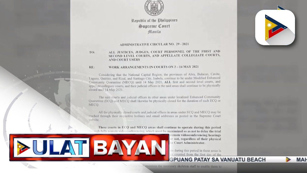 Inanunsyo ng Supreme Court na mananatiling sarado hanggang May 14 ang mga trial at appellate collegiate courts