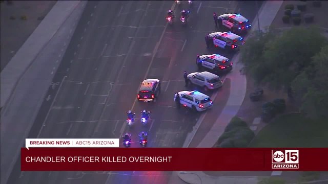 Police procession from Chandler after officer killed in pursuit incident